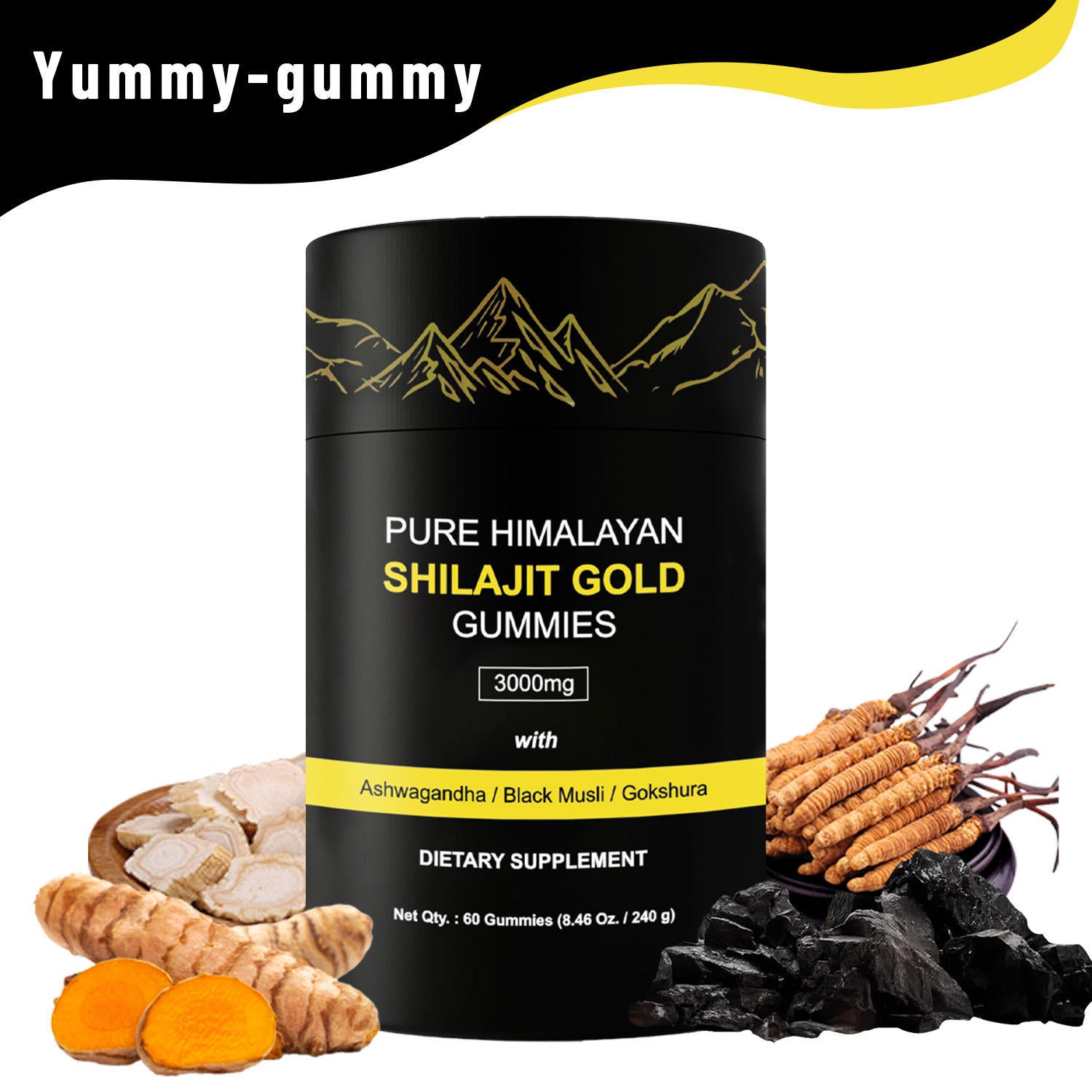 Himalayan Gold Shilajit Gummies Ashwagandha Extract 85 Trace Minerals Fulvic Acid Antioxidant 60 Count